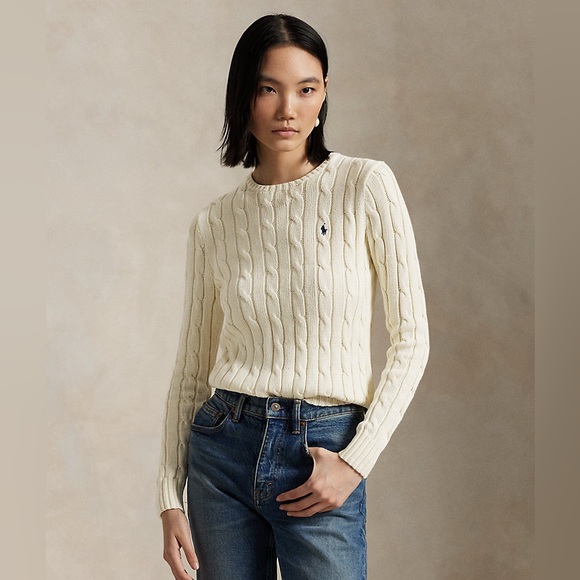 Polo Ralph Lauren Cream Cable Knit Sweater Women’s Classic Crewneck cotton - Picture 13 of 13